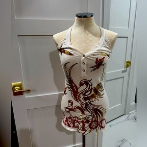 Ed Hardy Women's White Graphic Halter Top